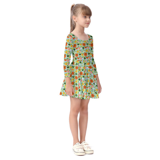 Kids' Long-Sleeve Twirl Dress - pumpkin patch flower