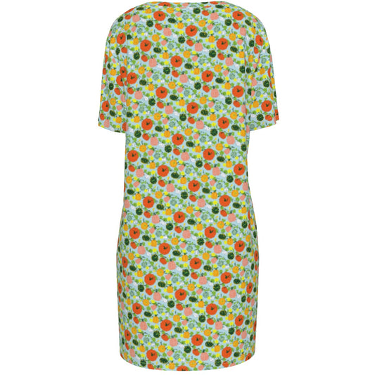 Women's Cotton T-Shirt Dress - pumpkin patch flower