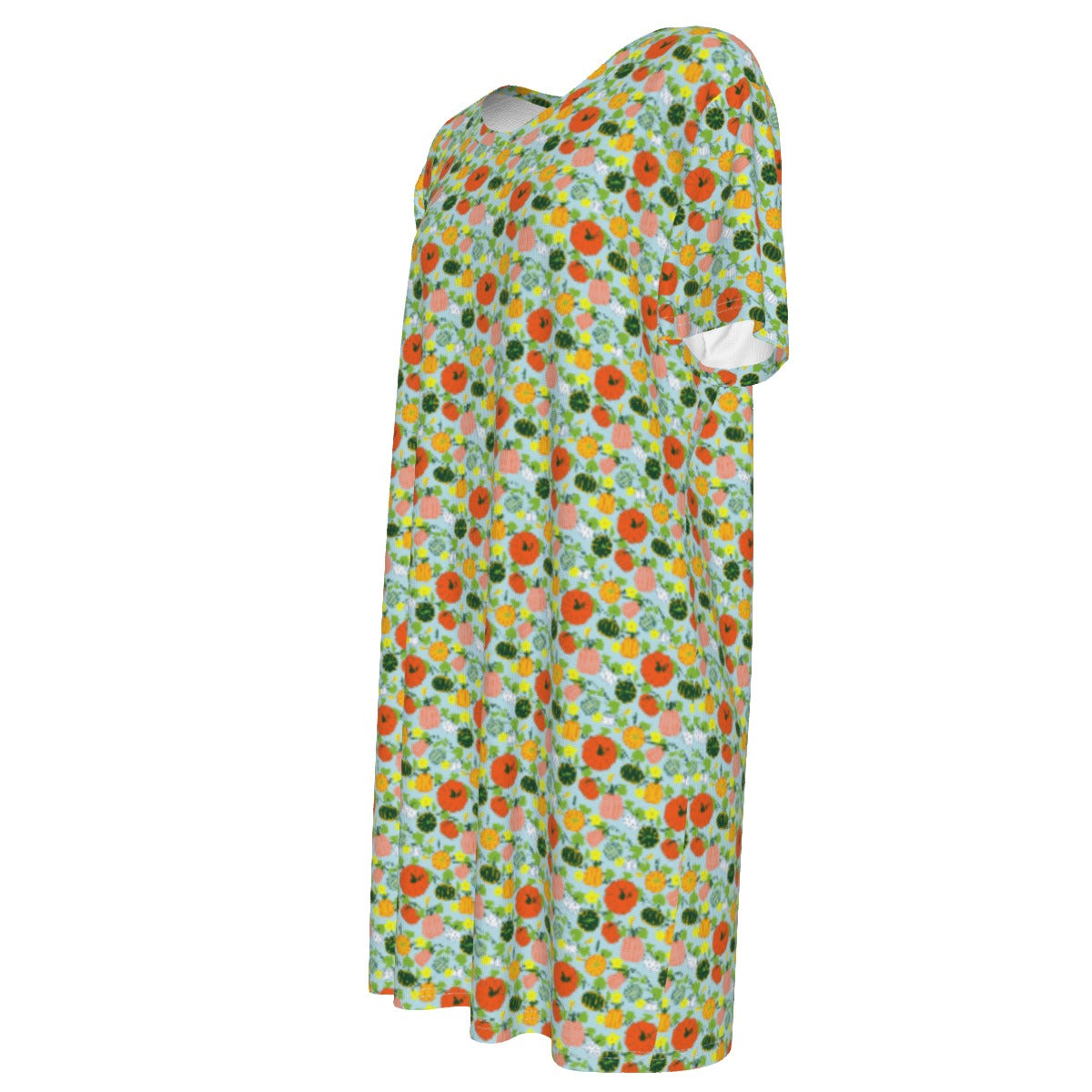 Women's Cotton T-Shirt Dress - pumpkin patch flower
